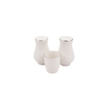 Conjunto de jantar 54 peças em porcelana — branco/prateado/marfim