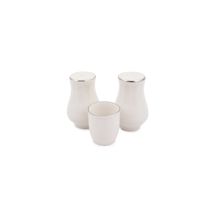 Conjunto de jantar 54 peças em porcelana — branco/prateado/marfim