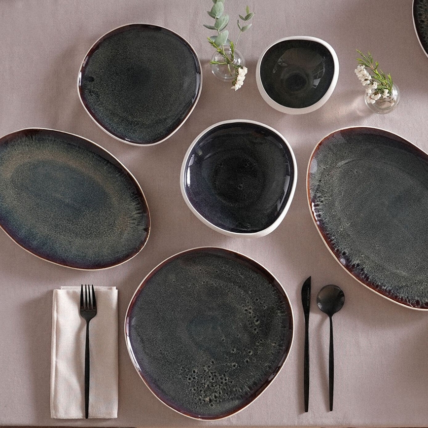 Conjunto de jantar 55 peças branco/preto/grés