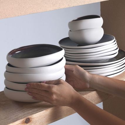 Conjunto de jantar 55 peças branco/preto/grés