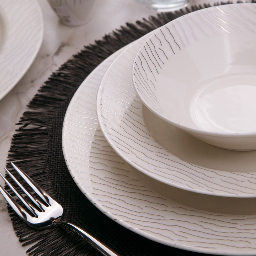 Conjunto de jantar 62 peças branco/prateado/porcelana