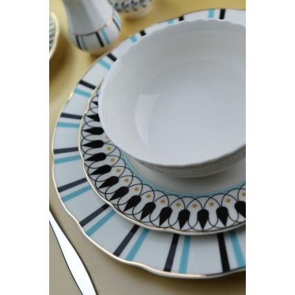Conjunto de jantar 62 peças, porcelana, branco/azul/preto