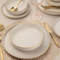 Conjunto de jantar 8 peças branco/dourado/porcelana