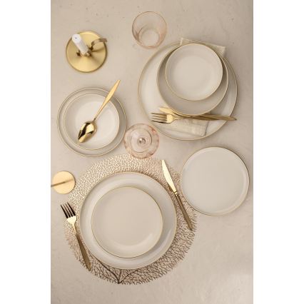 Conjunto de jantar 8 peças branco/dourado/porcelana