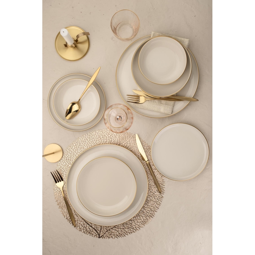 Conjunto de jantar 8 peças branco/dourado/porcelana