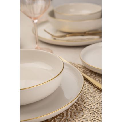 Conjunto de jantar 8 peças branco/dourado/porcelana