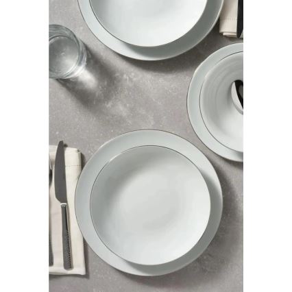 Conjunto de jantar 8 peças branco/prateado/porcelana