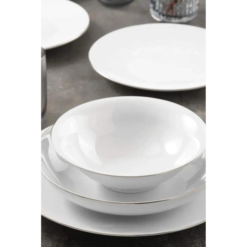 Conjunto de jantar 8 peças branco/prateado/porcelana