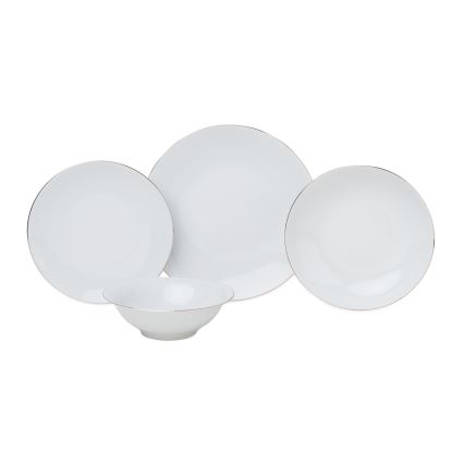 Conjunto de jantar 8 peças branco/prateado/porcelana