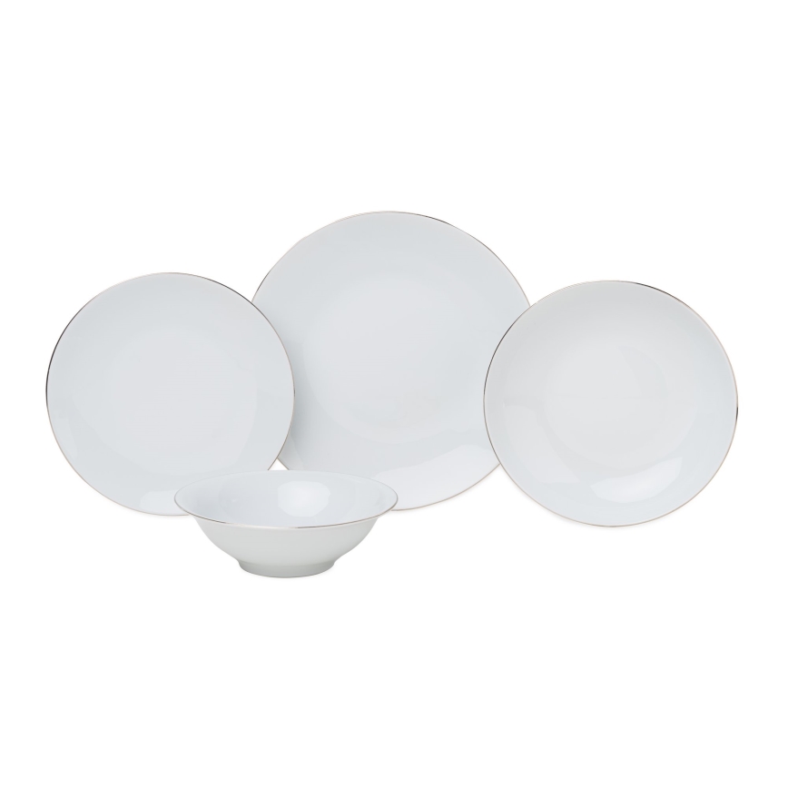 Conjunto de jantar 8 peças branco/prateado/porcelana