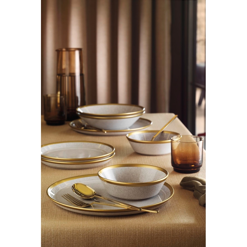 Conjunto de jantar 8 peças, cinzento/dourado, em porcelana