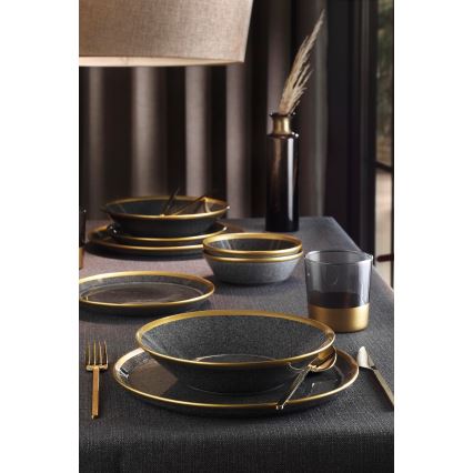 Conjunto de jantar 8 peças preto/dourado/porcelana