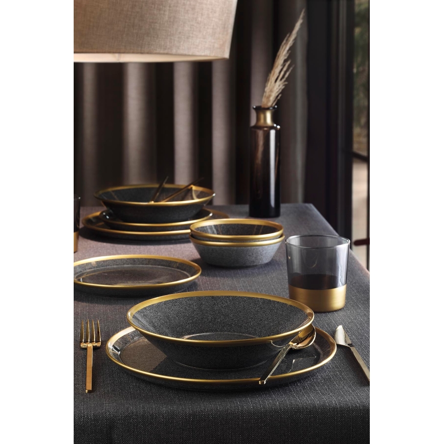 Conjunto de jantar 8 peças preto/dourado/porcelana