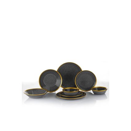 Conjunto de jantar 8 peças preto/dourado/porcelana