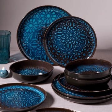Conjunto de jantar de 12 peças, azul/porcelana