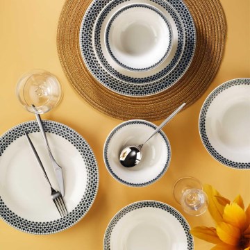 Conjunto de jantar de 12 peças em porcelana, branco e preto