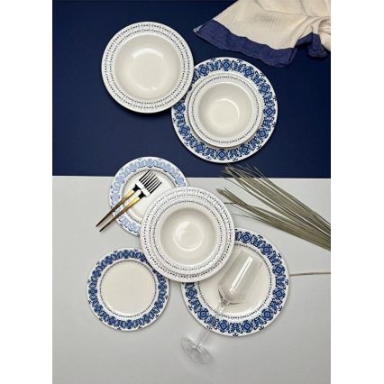 Conjunto de jantar de 16 peças em porcelana, azul e branco