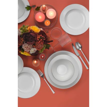 Conjunto de jantar de 18 peças, branco/prateado, em porcelana