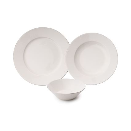 Conjunto de jantar de 18 peças, branco/prateado, em porcelana