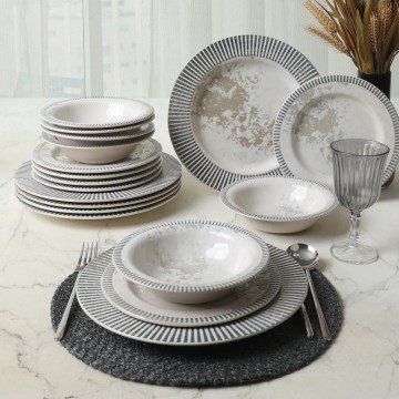 Conjunto de jantar de 18 peças em cerâmica, cinzento/creme