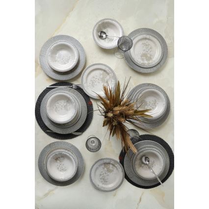 Conjunto de jantar de 18 peças em cerâmica, cinzento/creme