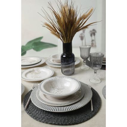 Conjunto de jantar de 18 peças em cerâmica, cinzento/creme