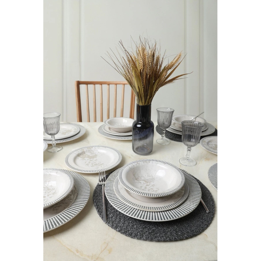 Conjunto de jantar de 18 peças em cerâmica, cinzento/creme