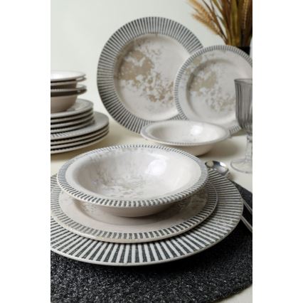 Conjunto de jantar de 18 peças em cerâmica, cinzento/creme