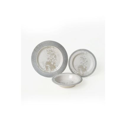 Conjunto de jantar de 18 peças em cerâmica, cinzento/creme