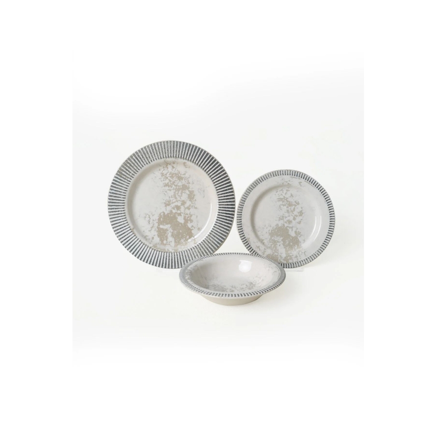 Conjunto de jantar de 18 peças em cerâmica, cinzento/creme