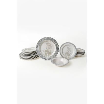 Conjunto de jantar de 18 peças em cerâmica, cinzento/creme