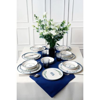 Conjunto de jantar de 18 peças em cerâmica — branco/azul/verde