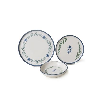 Conjunto de jantar de 18 peças em cerâmica — branco/azul/verde