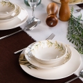 Conjunto de jantar de 18 peças em porcelana — branco, verde e amarelo