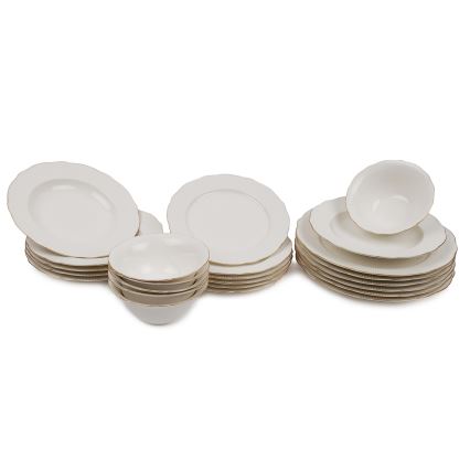 Conjunto de jantar de 24 peças, branco/dourado, em porcelana