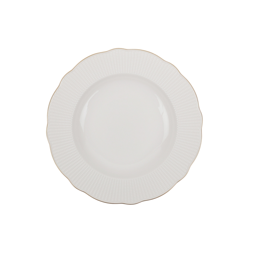 Conjunto de jantar de 24 peças, branco/dourado, em porcelana
