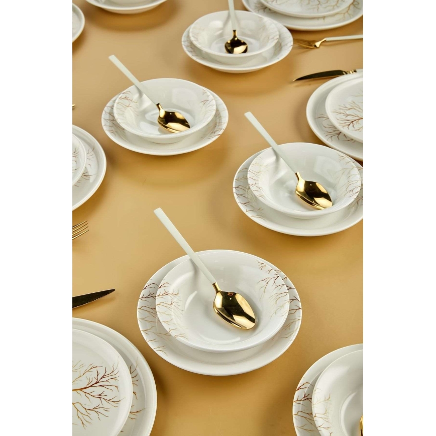 Conjunto de jantar de 24 peças, branco/laranja, em cerâmica