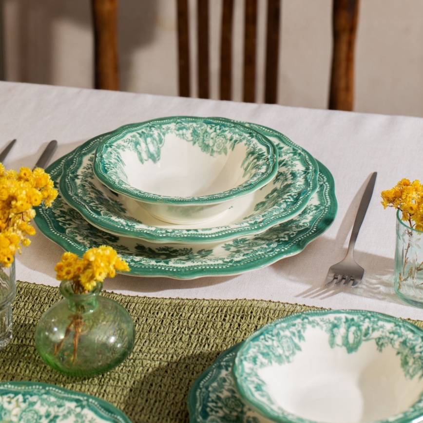 Conjunto de jantar de 24 peças branco/verde/porcelana
