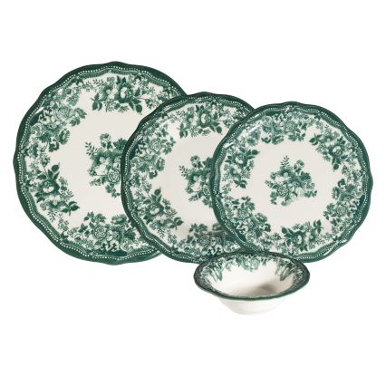 Conjunto de jantar de 24 peças branco/verde/porcelana