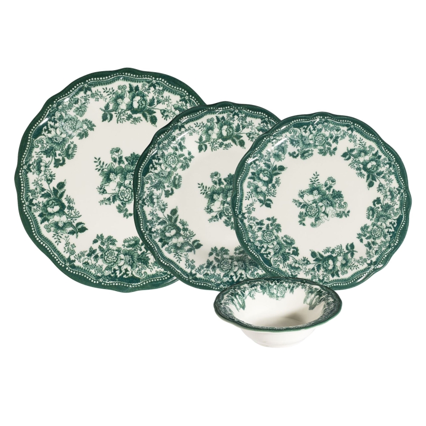 Conjunto de jantar de 24 peças branco/verde/porcelana