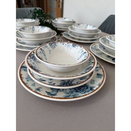 Conjunto de jantar de 24 peças em cerâmica — disponível em branco, azul e castanho
