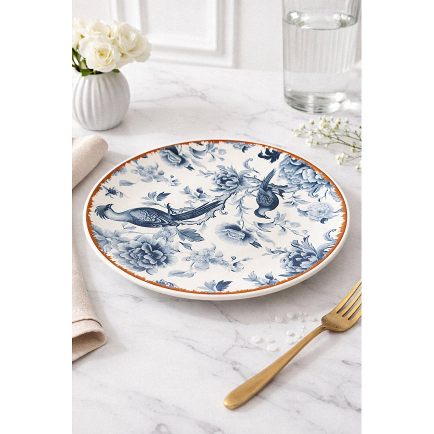 Conjunto de jantar de 24 peças em cerâmica — disponível em branco, azul e castanho