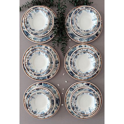 Conjunto de jantar de 24 peças em cerâmica — disponível em branco, azul e castanho