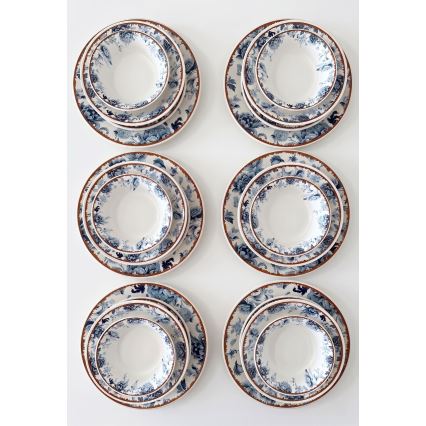 Conjunto de jantar de 24 peças em cerâmica — disponível em branco, azul e castanho