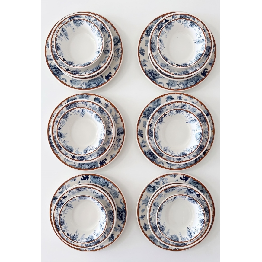 Conjunto de jantar de 24 peças em cerâmica — disponível em branco, azul e castanho