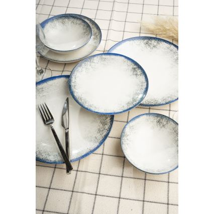 Conjunto de jantar de 24 peças em porcelana branca/azul