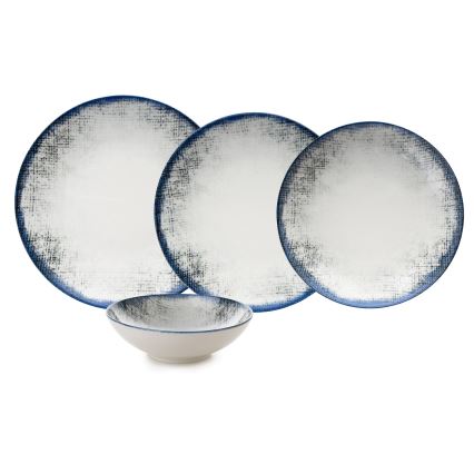 Conjunto de jantar de 24 peças em porcelana branca/azul