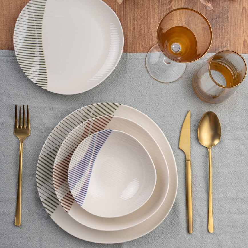 Conjunto de jantar de 24 peças em porcelana multicolorida