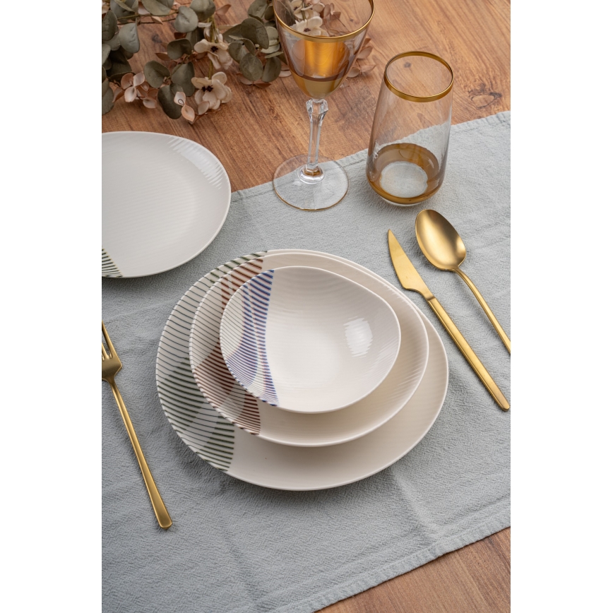 Conjunto de jantar de 24 peças em porcelana multicolorida