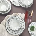 Conjunto de jantar de 24 peças em porcelana — branco e verde